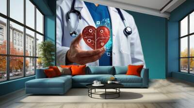 Concept of medical technologies and heart day with cardiologist, scientific research in the field of artificial intelligence technologies Wall mural