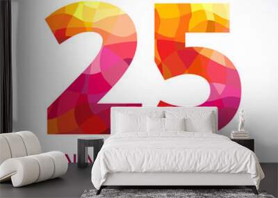 25 anniversary red colored logo. the bright faceted logotype of 25th birthday made in the shades of  Wall mural