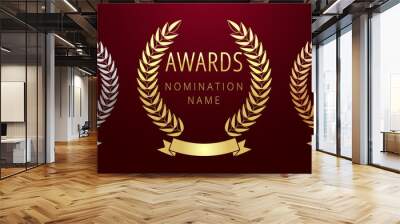 Awards logotype set. Isolated abstract graphic design template. First, second, third place symbol. Luxurious congratulate collection. Decorative congrats. Tradition greeting. Round palm. Cup elements. Wall mural