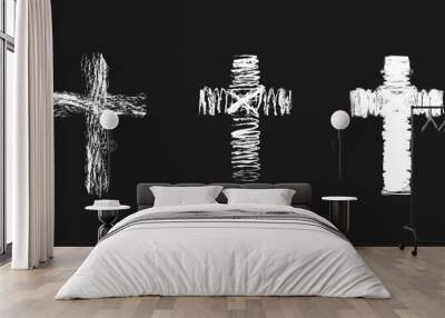 cross concept in brushing style. christian church vector logo. set of white colored crucifixions. re Wall mural