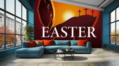 Easter Sunday church poster template. Celebrate the resurrection, invitation design for Easter worship service. Vector illustration Wall mural