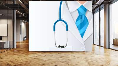 International doctors day background. Medical health care banner  design with doctor, stethoscope and blue necktie. Vector illustration Wall mural