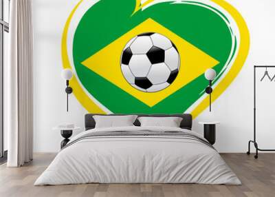 Love Brazil emblem with heart in national flag color and soccer ball. Brazilian national    soccer tournament competition banner. Football world championship of the competition 2018 Wall mural