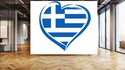 Love Greece, heart emblem national flag colored. Flag of Greece with heart shape for Hellenic Republic Independence Day from the Ottoman Empire isolated on white background. Vector illustration Wall mural