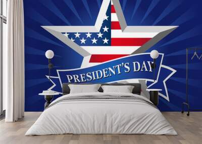 Presidents day USA facet star with flag and ribbon. Vector illustration Wall mural