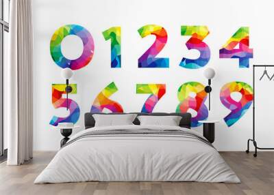 Set of colorful numbers. Creative decotative coloured digits. Isolated abstract graphic design template. Stained-glass style. Green, red, pink and blue bright colors. Colorful collection with texture. Wall mural