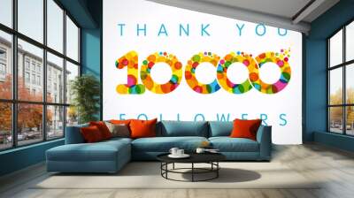 Thank you 10000 followers color numbers. The vector thanks card for network 10000 friends with color bubble. Wall mural