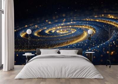 Christmas celebration background with glittering golden rings spiraling in festive night sky for holiday design and decor Wall mural