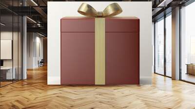 Elegant red gift box with gold ribbon for special occasions showcasing minimalistic design and soft neutral background perfect for holidays and celebrations Wall mural