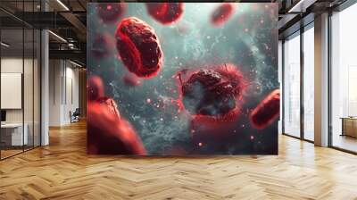 A vibrant depiction of red blood cells in motion within the human body, showcasing their essential role in circulation and health. Wall mural