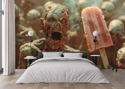 A zombie horde swarming around a melting popsicle Wall mural