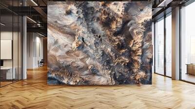 177. Winter Hiking, realistic style, earth tones, abstract shapes, aerial view, ambient light, shadows, Wall mural