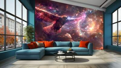 Magical eagle in flight, stars and space background, symbol of power and freedom Wall mural