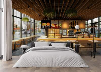 Modern fast food restaurant interior Wall mural