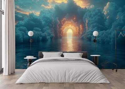 Mysterious arch of clouds over water, portal to heaven or afterlife Wall mural