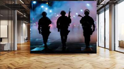 Special force armed police on the street during civil unrest Wall mural