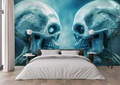 Two alien skulls communicating Wall mural