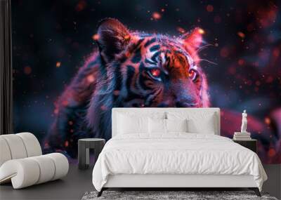 Unreal glowing tiger lying down Wall mural