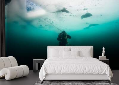 Scuba diver under the ice Wall mural