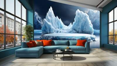 Podium glacier cool ice background stage landscape icy stand 3d water nature pedestal arctic concept cave. Wall mural