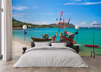 fishing boat on the beach at koh Si chang Island Thailand. Wall mural