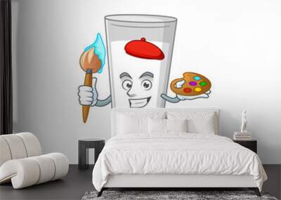 Artistic Artist of glass of milk cartoon character painting with a brush Wall mural