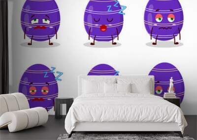 Cartoon character of dark purple easter egg with sleepy expression Wall mural