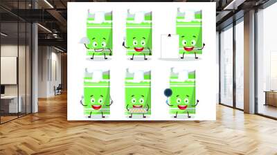 Cartoon character of green bubble gum with various chef emoticons. Vector illustration Wall mural