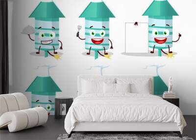 Cartoon character of rocket firework green with various chef emoticons Wall mural