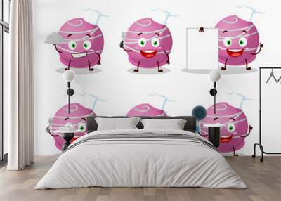 Cartoon character of truffle strawberry candy with various chef emoticons Wall mural