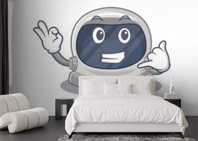 Cartoon design of astronaut helmet with call me funny gesture Wall mural