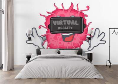 Cartoon design style of pathogenic bacteria with modern Virtual Reality headset Wall mural