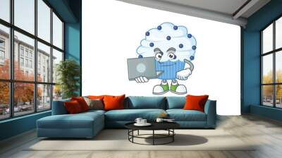 Diligent vanilla blue cupcake mascot design style working from home with laptop Wall mural