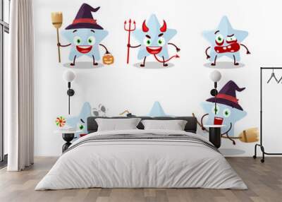 Halloween expression emoticons with cartoon character of blue star Wall mural