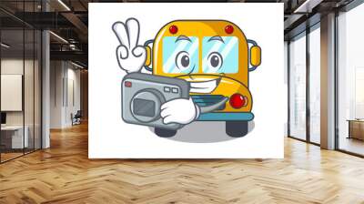 Photographer school bus mascot cartoon Wall mural