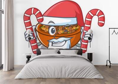 Santa with candy kung pao chicken in a cartoon Wall mural