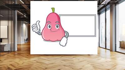 Thumbs up with board rose apple character cartoon Wall mural