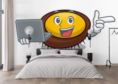 With laptop sea urchin character cartoon Wall mural