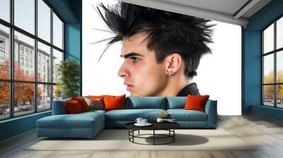 a male model with faux hawk hairstyle isolated on transparent background, faux hawk png, cutout of f Wall mural