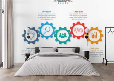 Business infographic template with 5 options gear shape, Abstract elements diagram or processes and business flat icon, Vector business template for presentation.Creative concept for infographic. Wall mural