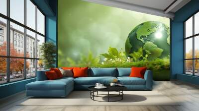 Green world background with Copy space, Preserving Our Green World: Earth and Environment Protection, World Globe, Web Banner, Wide Size, Generative AI Wall mural