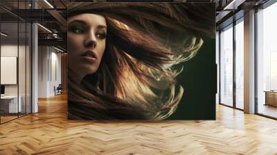 Beautiful lady with long brown hair Wall mural