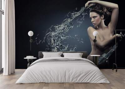 beautiful women over water splash Wall mural