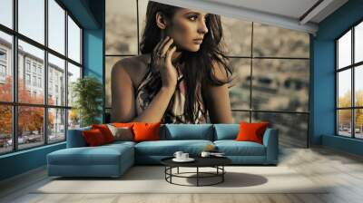 beauty posing over urban background Wall mural