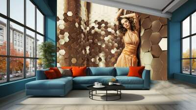 Brunette lady dancing in the shiny room Wall mural