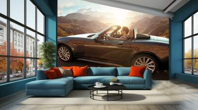 Elegant man driving a convertible Wall mural