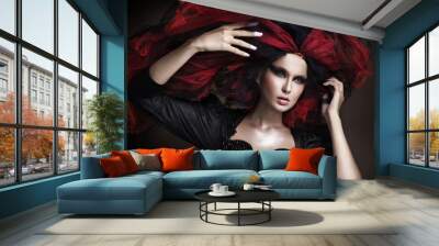 Portrait of beautiful girl with dark make up and amazing style Wall mural