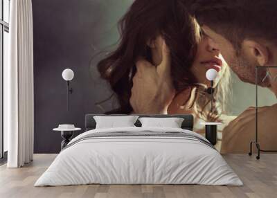 sensual woman kissing her husband Wall mural