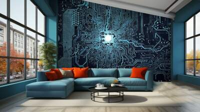  digital technology motherboard track contacts light dark background Wall mural