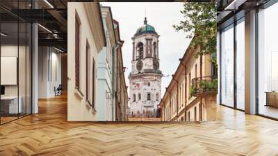 Old clock tower, landmark of Vyborg, Russia. Wall mural